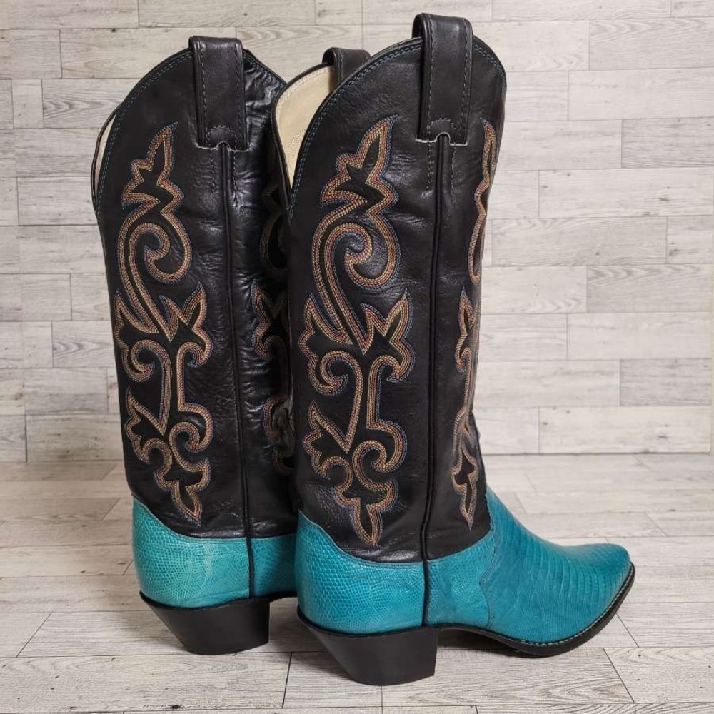 Women's Justin Western Turquoise Lizard Leather Rodeo Cowboy Boots Size 6.5 B - Picture 5 of 10